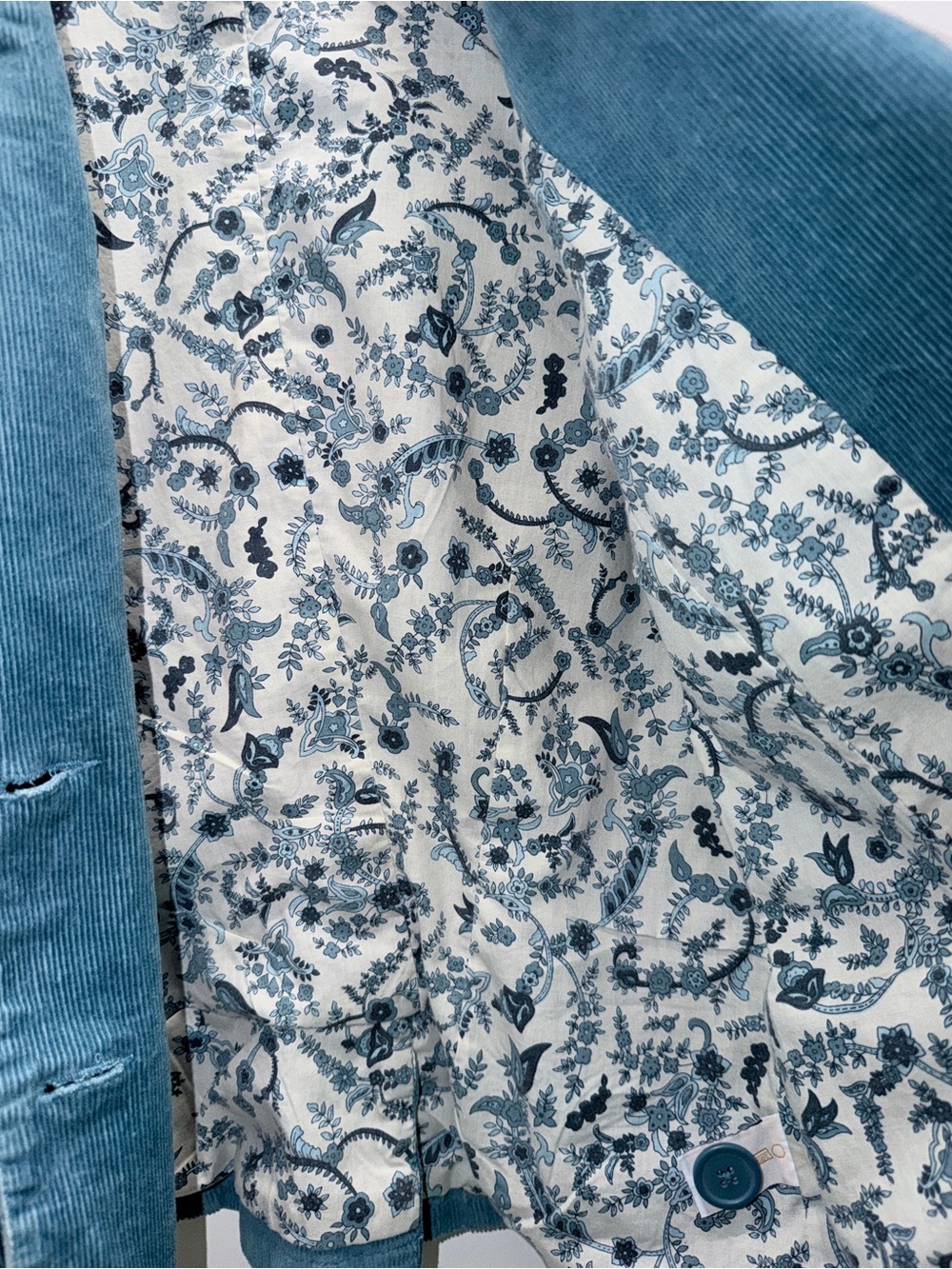Blue Corduroy Blazer & Paisley Interior Lining Soft Summer Jacket w/ Pockets 🌎 - Picture 2 of 6